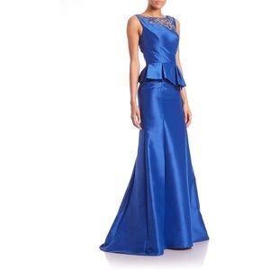 NWT! Theia Cerulean Blue Peplum Evening Gown
